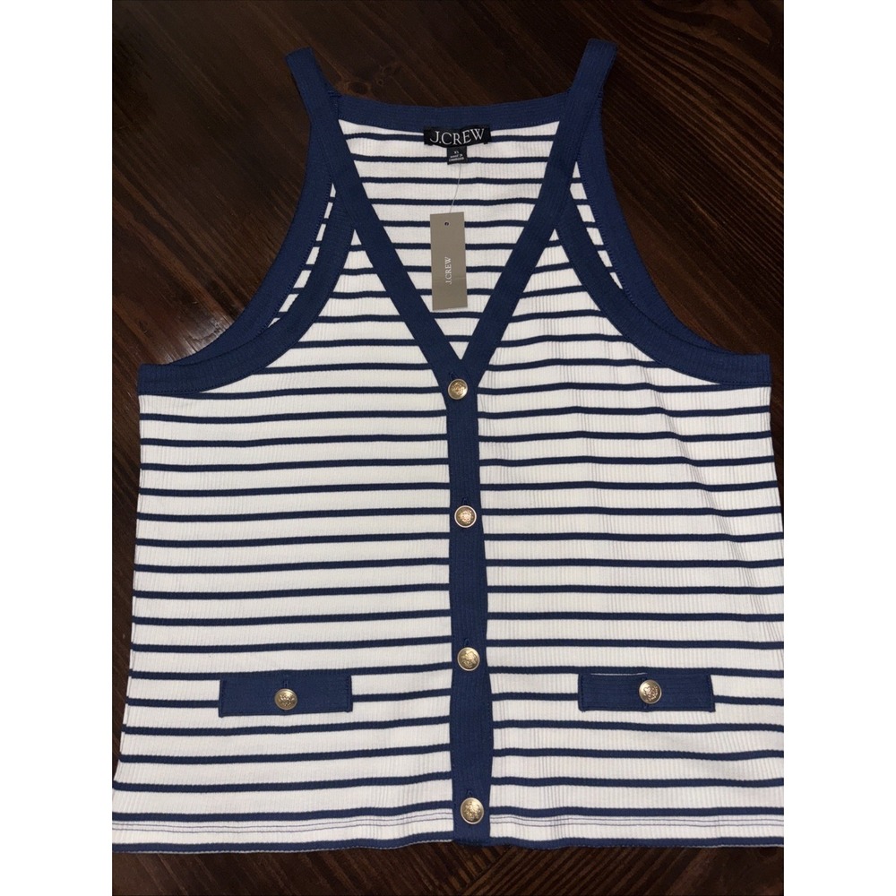 J. Crew Navy and White Striped Ribbed Tank